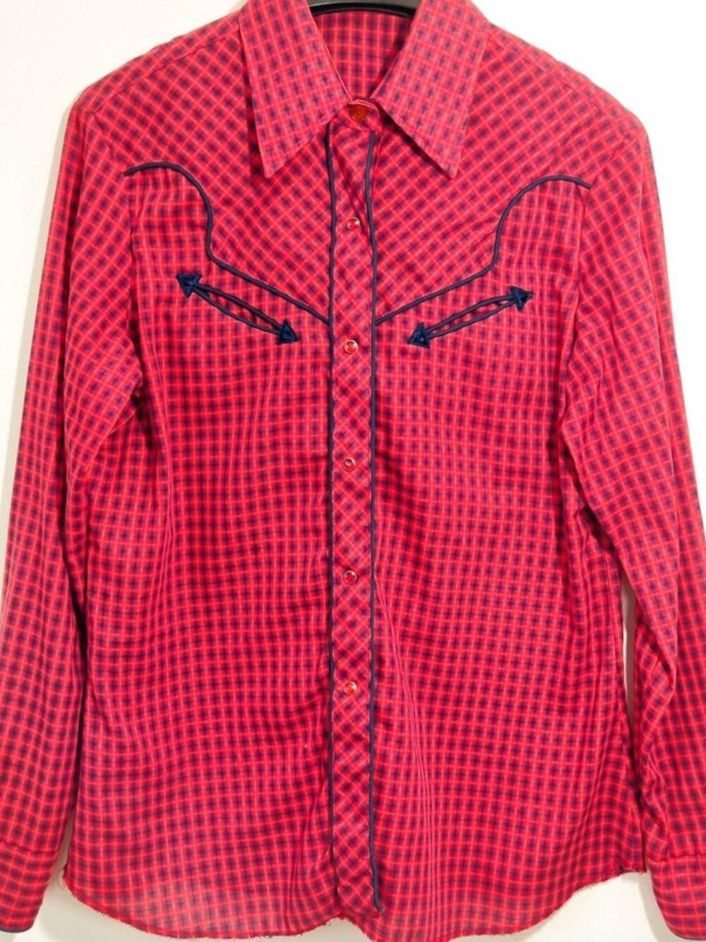 Vintage Women's Red Plaid western Snap Button shirt L